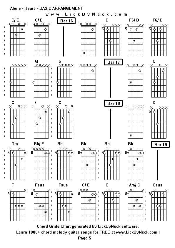 Chord Grids Chart of chord melody fingerstyle guitar song-Alone - Heart  - BASIC ARRANGEMENT,generated by LickByNeck software.